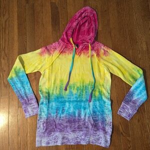 EUC MV Sport TieDye Sweatshirt Women's Medium Hooded Pullover Rainbow Striped